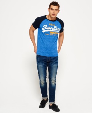 Superdry Vintage Logo Raglan Férfi Pólók Kék/Sötétkék | TNXPA3210